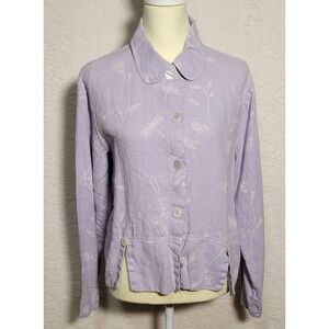 Orvis 100% Linen Jacket Size Small Purple‎ Women's Button Pleated Beach 0513